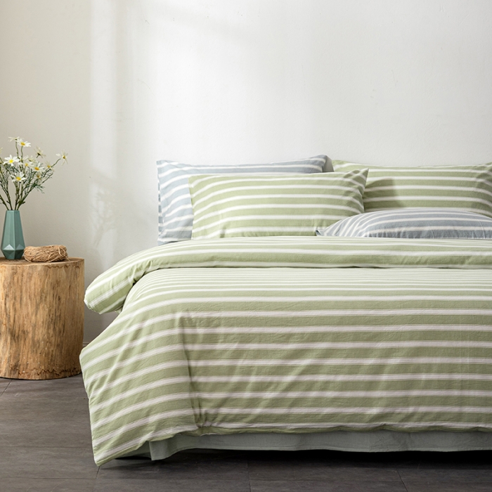 91家纺网 家纺一手货源 找家纺 久典 2022新款A类色织全棉水洗棉四件套（单品有售）绿粗条