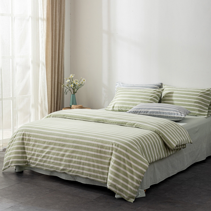 91家纺网 家纺一手货源 找家纺 久典 2022新款A类色织全棉水洗棉四件套（单品有售）绿粗条