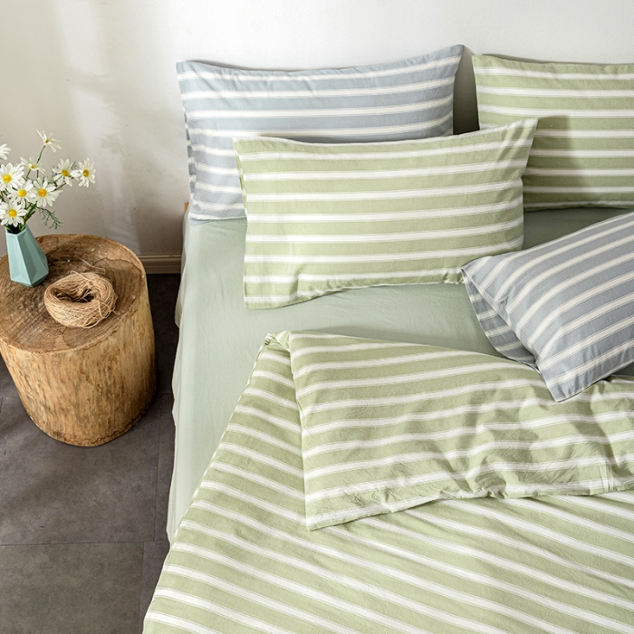 91家纺网 家纺一手货源 找家纺 久典 2022新款A类色织全棉水洗棉四件套（单品有售）绿粗条