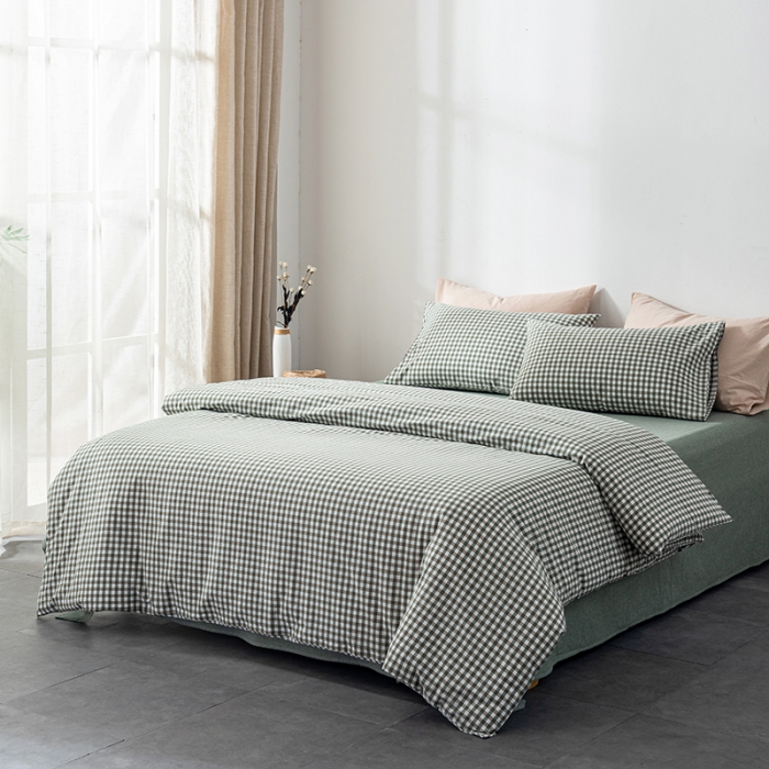 91家纺网 家纺一手货源 找家纺 久典 2022新款A类色织全棉水洗棉四件套（单品有售）绿小格