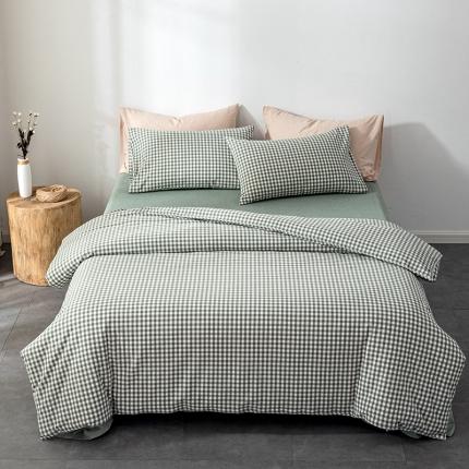 久典 2022新款A类色织全棉水洗棉四件套（单品有售）绿小格