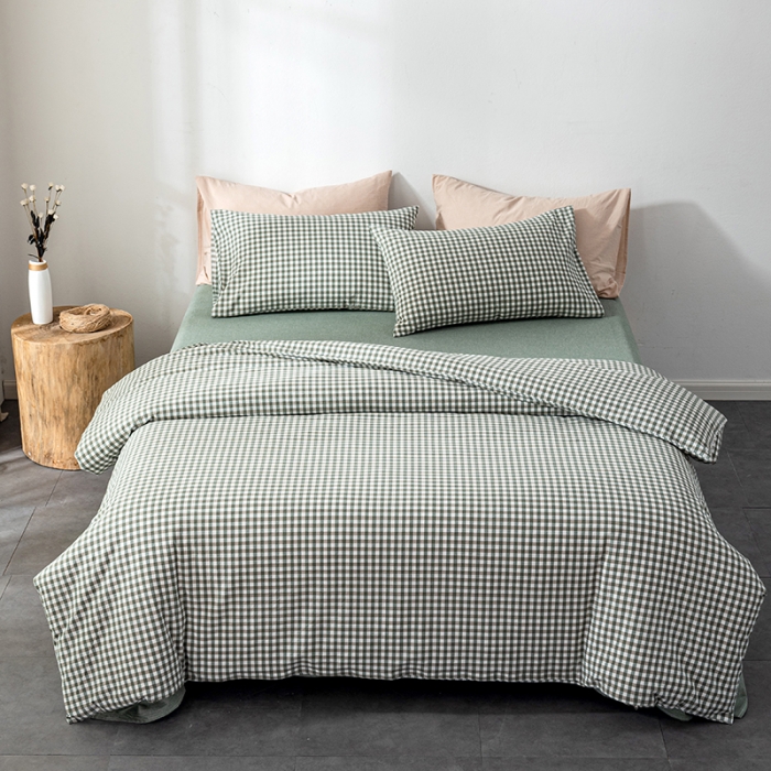 91家纺网 家纺一手货源 找家纺 久典 2022新款A类色织全棉水洗棉四件套（单品有售）绿小格