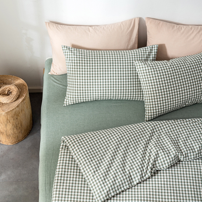 91家纺网 家纺一手货源 找家纺 久典 2022新款A类色织全棉水洗棉四件套（单品有售）绿小格