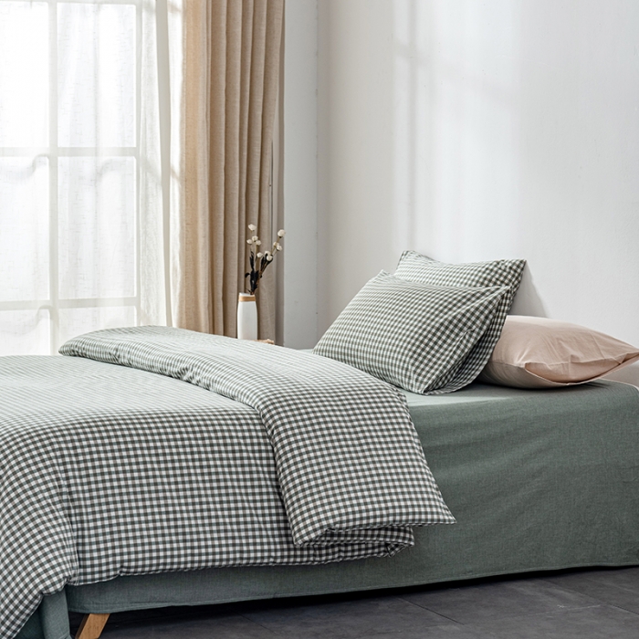 91家纺网 家纺一手货源 找家纺 久典 2022新款A类色织全棉水洗棉四件套（单品有售）绿小格