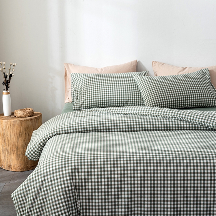 91家纺网 家纺一手货源 找家纺 久典 2022新款A类色织全棉水洗棉四件套（单品有售）绿小格