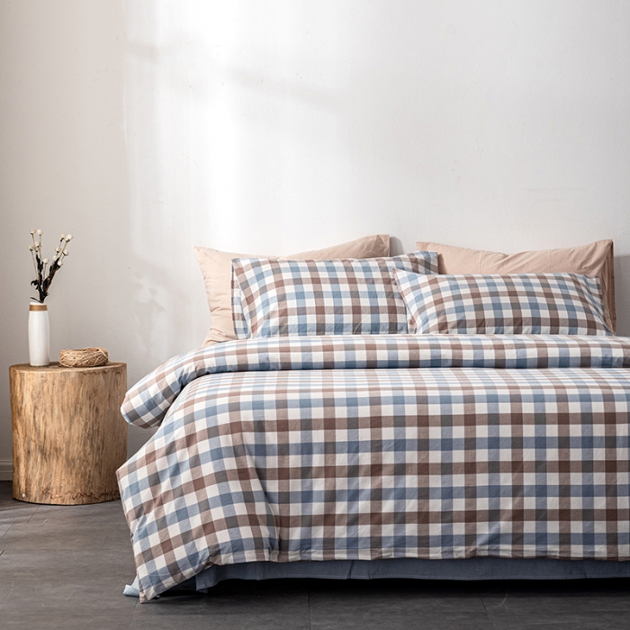 91家纺网 家纺一手货源 找家纺 久典 2022新款A类色织全棉水洗棉四件套（单品有售）中格蓝