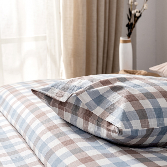 91家纺网 家纺一手货源 找家纺 久典 2022新款A类色织全棉水洗棉四件套（单品有售）中格蓝