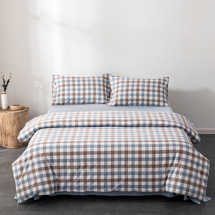 91家纺网 家纺一手货源 找家纺 久典 2022新款A类色织全棉水洗棉四件套（单品有售）中格蓝