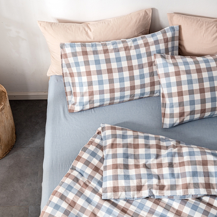 91家纺网 家纺一手货源 找家纺 久典 2022新款A类色织全棉水洗棉四件套（单品有售）中格蓝