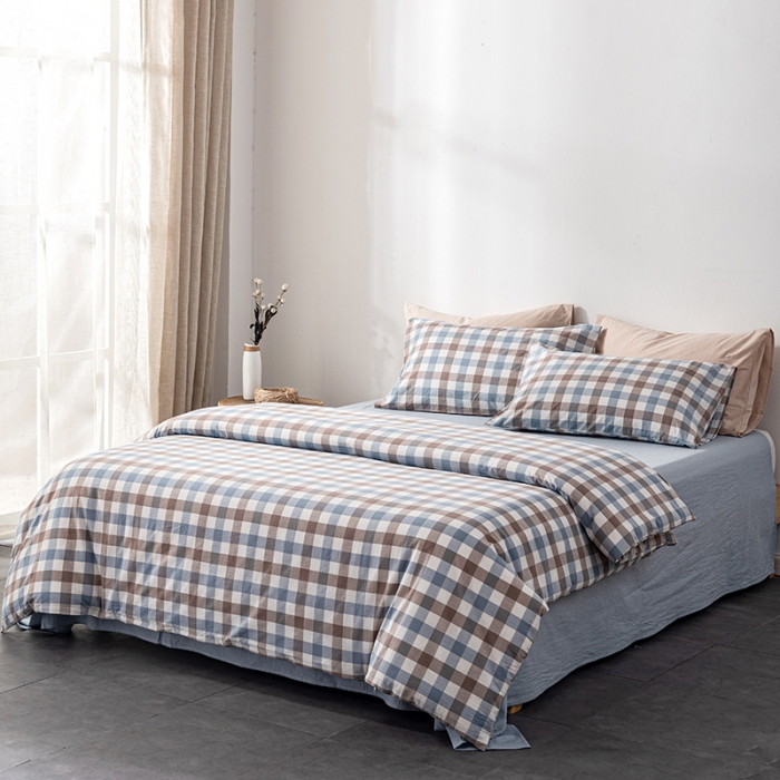 91家纺网 家纺一手货源 找家纺 久典 2022新款A类色织全棉水洗棉四件套（单品有售）中格蓝