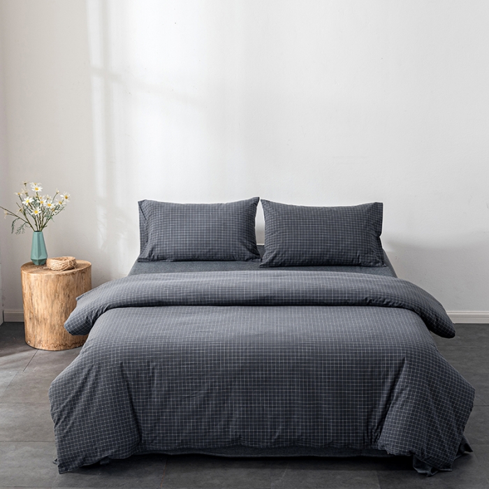 91家纺网 家纺一手货源 找家纺 久典 2022新款A类色织全棉水洗棉四件套（单品有售）小灰格