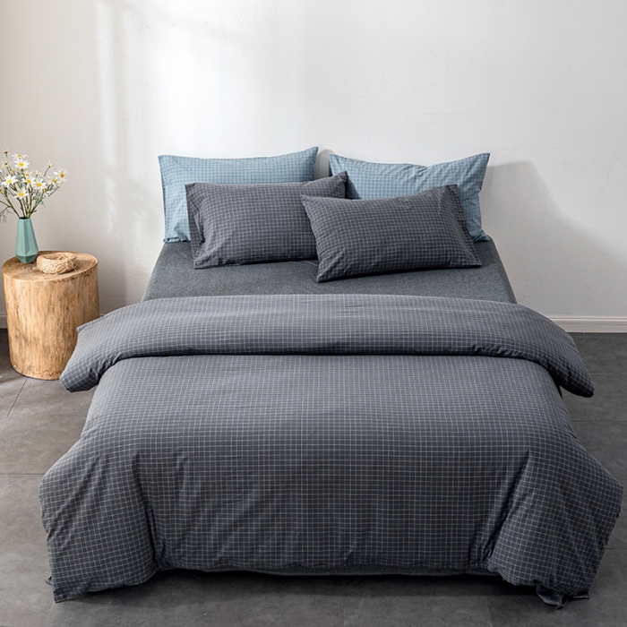 91家纺网 家纺一手货源 找家纺 久典 2022新款A类色织全棉水洗棉四件套（单品有售）小灰格