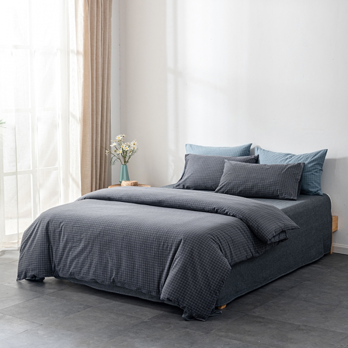 91家纺网 家纺一手货源 找家纺 久典 2022新款A类色织全棉水洗棉四件套（单品有售）小灰格