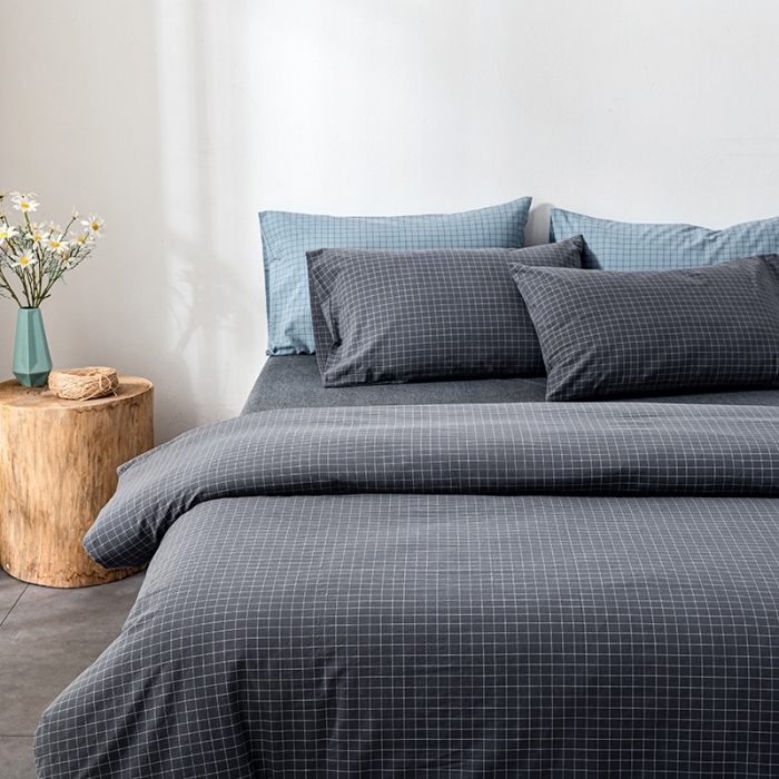 91家纺网 家纺一手货源 找家纺 久典 2022新款A类色织全棉水洗棉四件套（单品有售）小灰格