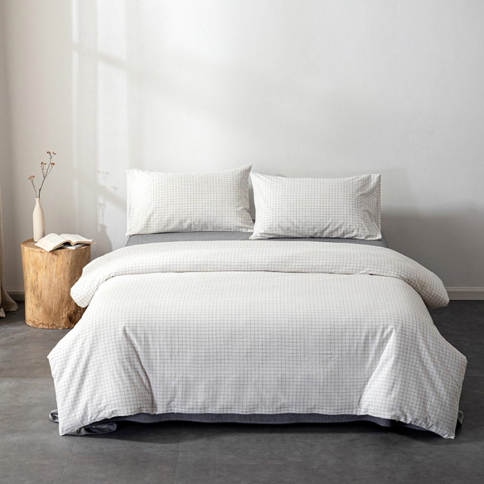 91家纺网 家纺一手货源 找家纺 久典 2022新款A类色织全棉水洗棉四件套（单品有售）小白格