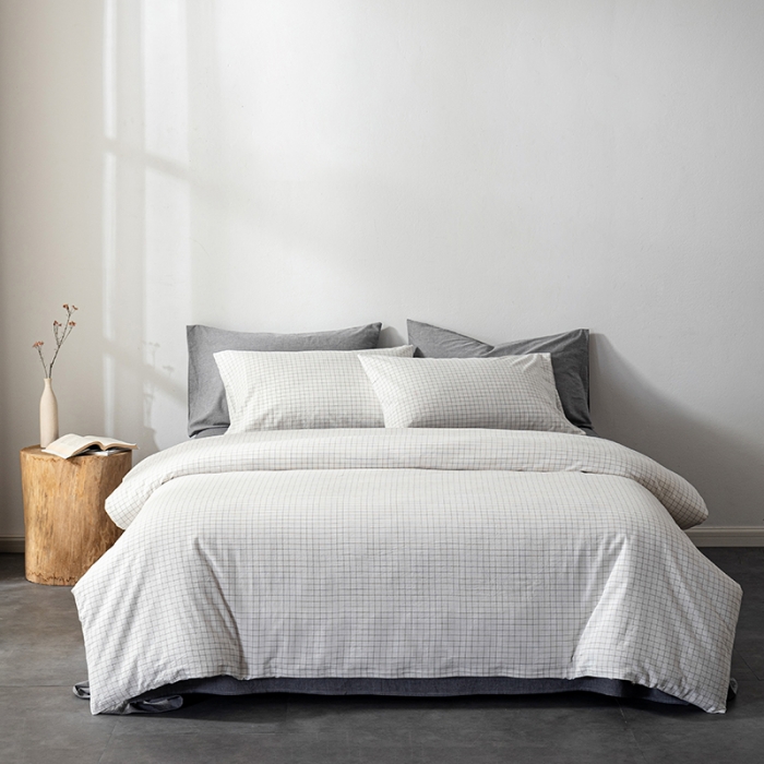 91家纺网 家纺一手货源 找家纺 久典 2022新款A类色织全棉水洗棉四件套（单品有售）小白格