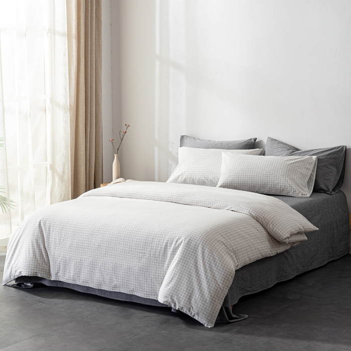 91家纺网 家纺一手货源 找家纺 久典 2022新款A类色织全棉水洗棉四件套（单品有售）小白格