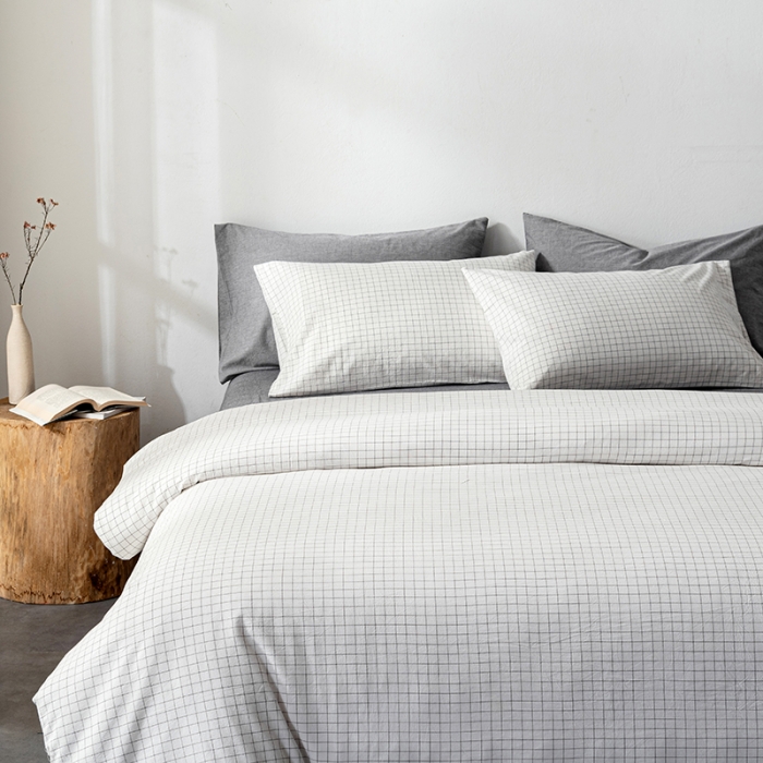 91家纺网 家纺一手货源 找家纺 久典 2022新款A类色织全棉水洗棉四件套（单品有售）小白格