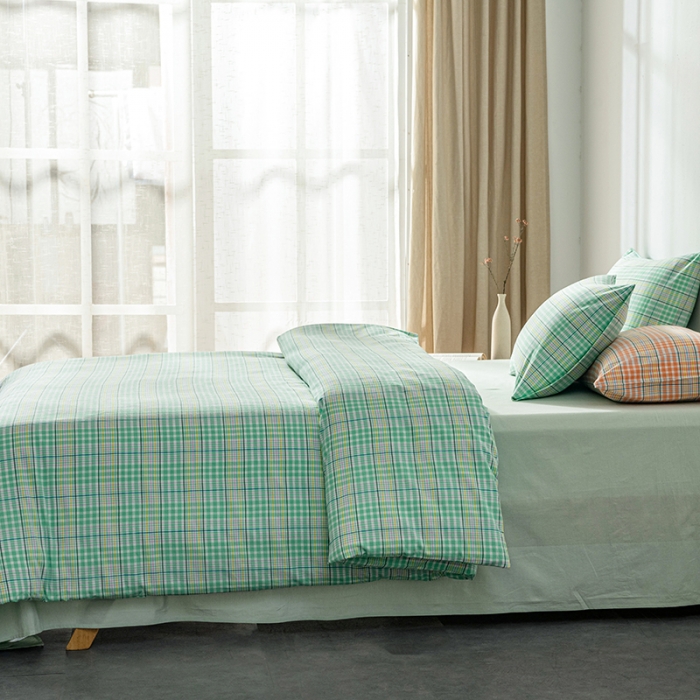 91家纺网 家纺一手货源 找家纺 久典 2022新款A类色织全棉水洗棉四件套（单品有售）夏日绿