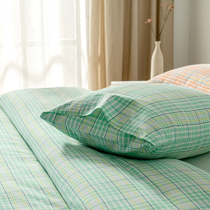 91家纺网 家纺一手货源 找家纺 久典 2022新款A类色织全棉水洗棉四件套（单品有售）夏日绿