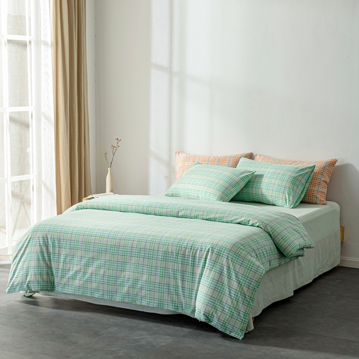 91家纺网 家纺一手货源 找家纺 久典 2022新款A类色织全棉水洗棉四件套（单品有售）夏日绿