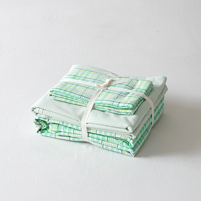 91家纺网 家纺一手货源 找家纺 久典 2022新款A类色织全棉水洗棉四件套（单品有售）夏日绿