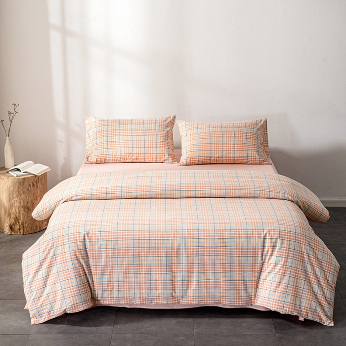 91家纺网 家纺一手货源 找家纺 久典 2022新款A类色织全棉水洗棉四件套（单品有售）夏日桔