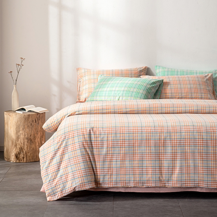 91家纺网 家纺一手货源 找家纺 久典 2022新款A类色织全棉水洗棉四件套（单品有售）夏日桔