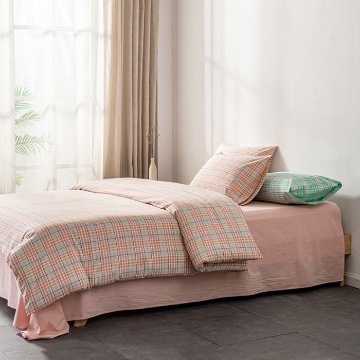 91家纺网 家纺一手货源 找家纺 久典 2022新款A类色织全棉水洗棉四件套（单品有售）夏日桔