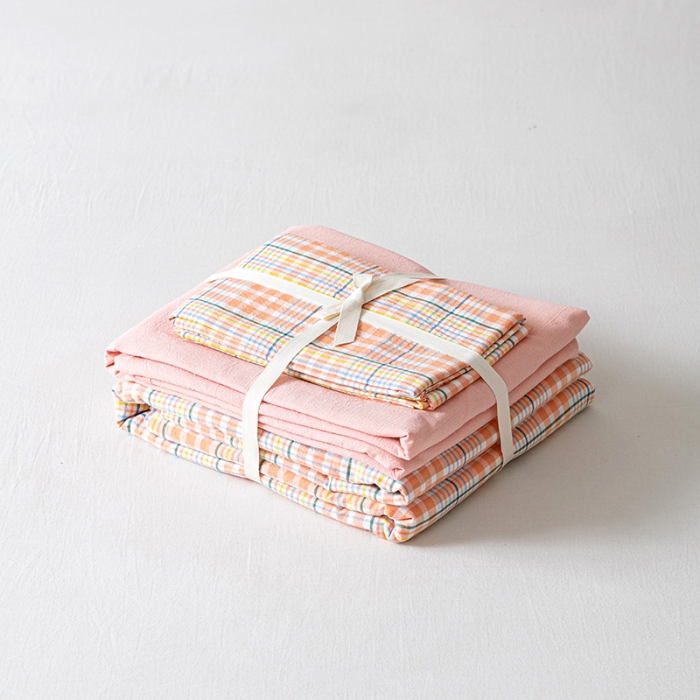 91家纺网 家纺一手货源 找家纺 久典 2022新款A类色织全棉水洗棉四件套（单品有售）夏日桔