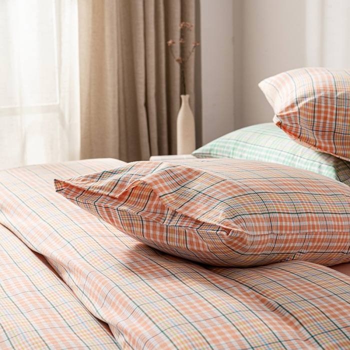 91家纺网 家纺一手货源 找家纺 久典 2022新款A类色织全棉水洗棉四件套（单品有售）夏日桔