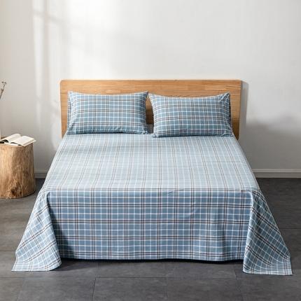 91家纺网 家纺一手货源 找家纺 久典 2022新款色织全棉水洗棉单品床单 暖阳蓝