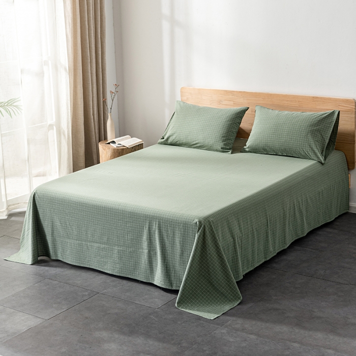 91家纺网 家纺一手货源 找家纺 久典 2022新款色织全棉水洗棉单品床单 浓绿格