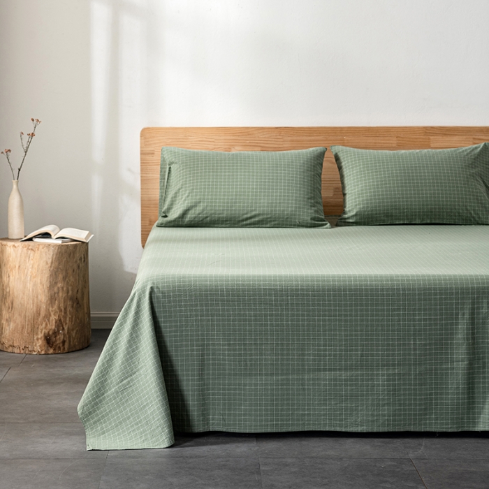 91家纺网 家纺一手货源 找家纺 久典 2022新款色织全棉水洗棉单品床单 浓绿格