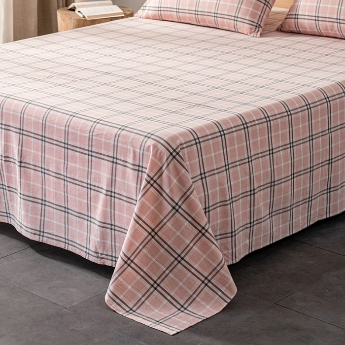 91家纺网 家纺一手货源 找家纺 久典 2022新款色织全棉水洗棉单品床单 暖阳粉