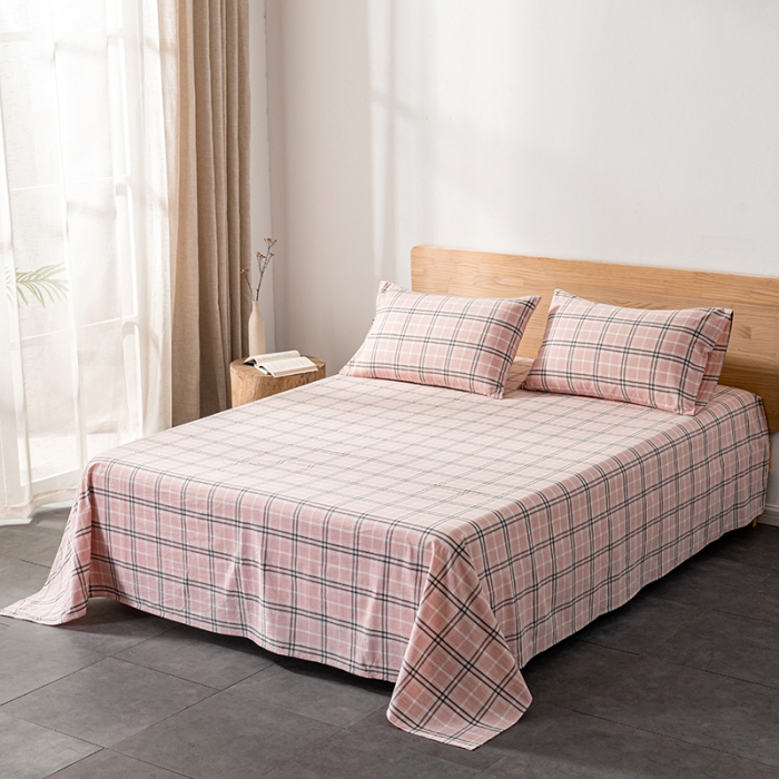 91家纺网 家纺一手货源 找家纺 久典 2022新款色织全棉水洗棉单品床单 暖阳粉