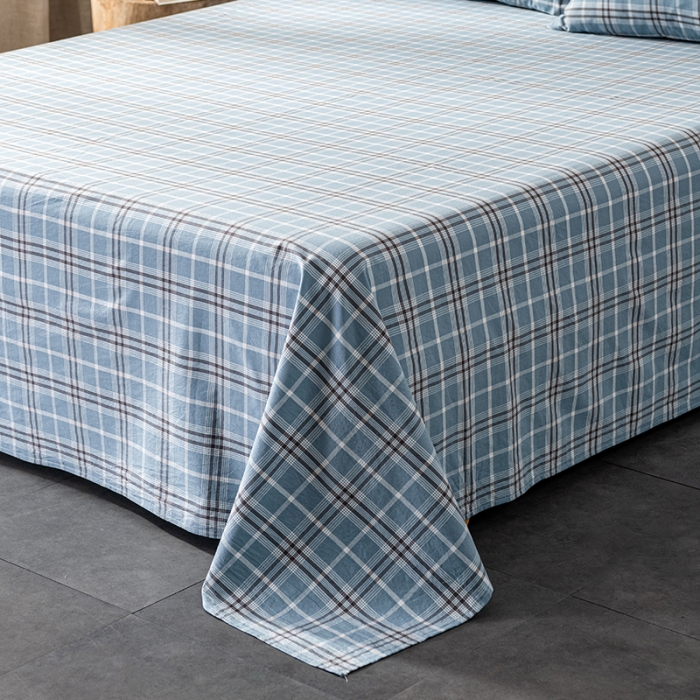 91家纺网 家纺一手货源 找家纺 久典 2022新款色织全棉水洗棉单品床单 暖阳蓝