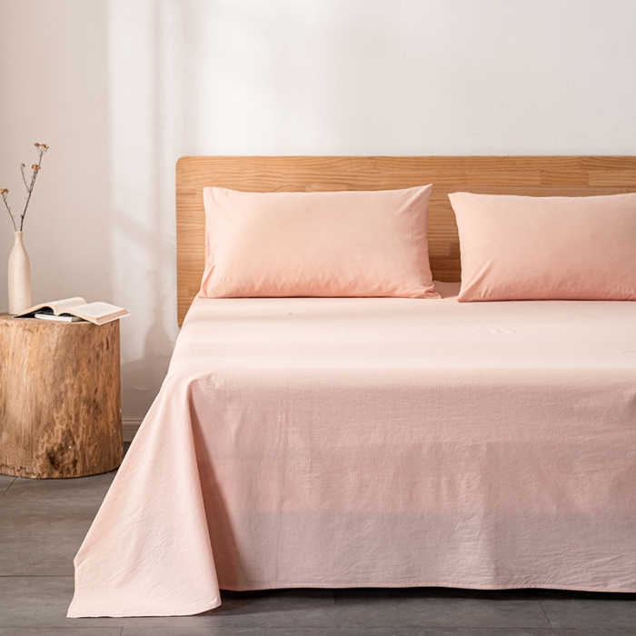 91家纺网 家纺一手货源 找家纺 久典 2022新款色织全棉水洗棉单品床单 浅粉