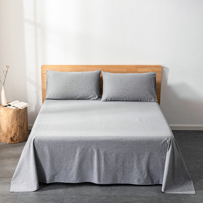 91家纺网 家纺一手货源 找家纺 久典 2022新款色织全棉水洗棉单品床单 浅灰