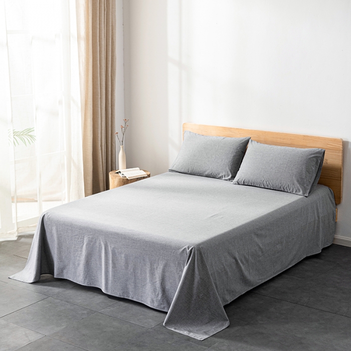 91家纺网 家纺一手货源 找家纺 久典 2022新款色织全棉水洗棉单品床单 浅灰