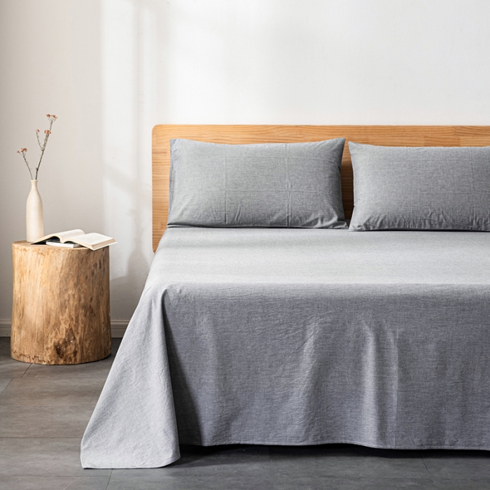 91家纺网 家纺一手货源 找家纺 久典 2022新款色织全棉水洗棉单品床单 浅灰