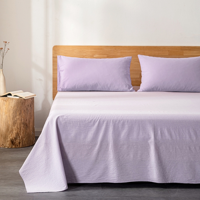 91家纺网 家纺一手货源 找家纺 久典 2022新款色织全棉水洗棉单品床单 浅紫