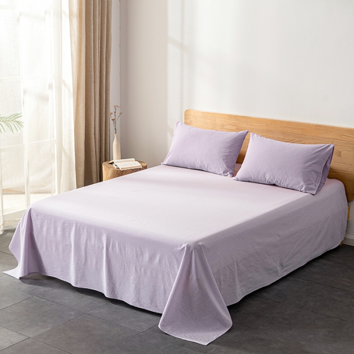 91家纺网 家纺一手货源 找家纺 久典 2022新款色织全棉水洗棉单品床单 浅紫