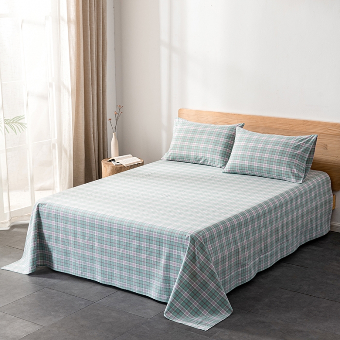 91家纺网 家纺一手货源 找家纺 久典 2022新款色织全棉水洗棉单品床单 青柠格