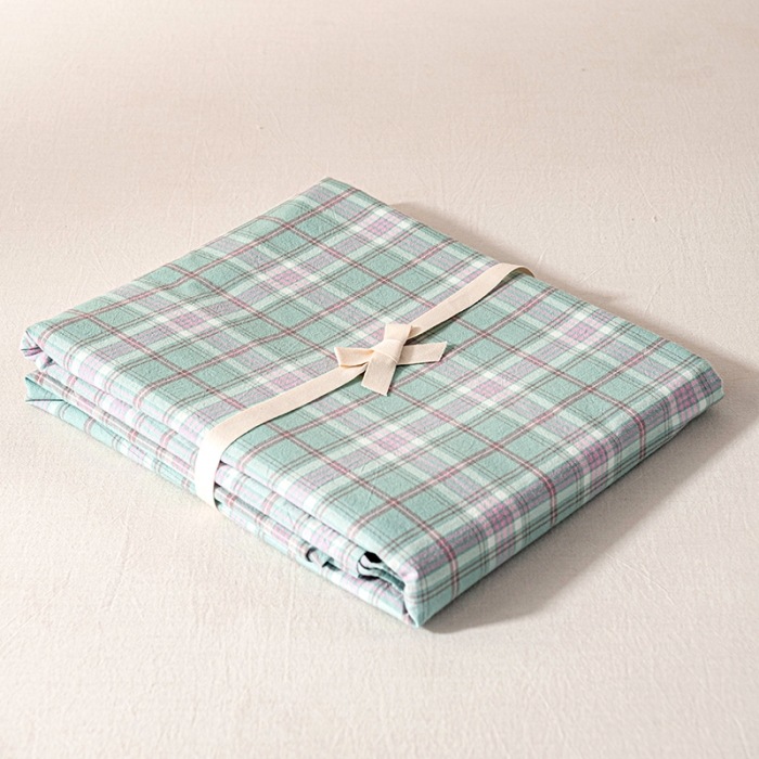 91家纺网 家纺一手货源 找家纺 久典 2022新款色织全棉水洗棉单品床单 青柠格