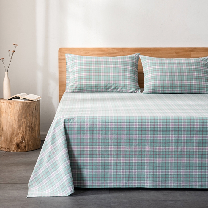 91家纺网 家纺一手货源 找家纺 久典 2022新款色织全棉水洗棉单品床单 青柠格