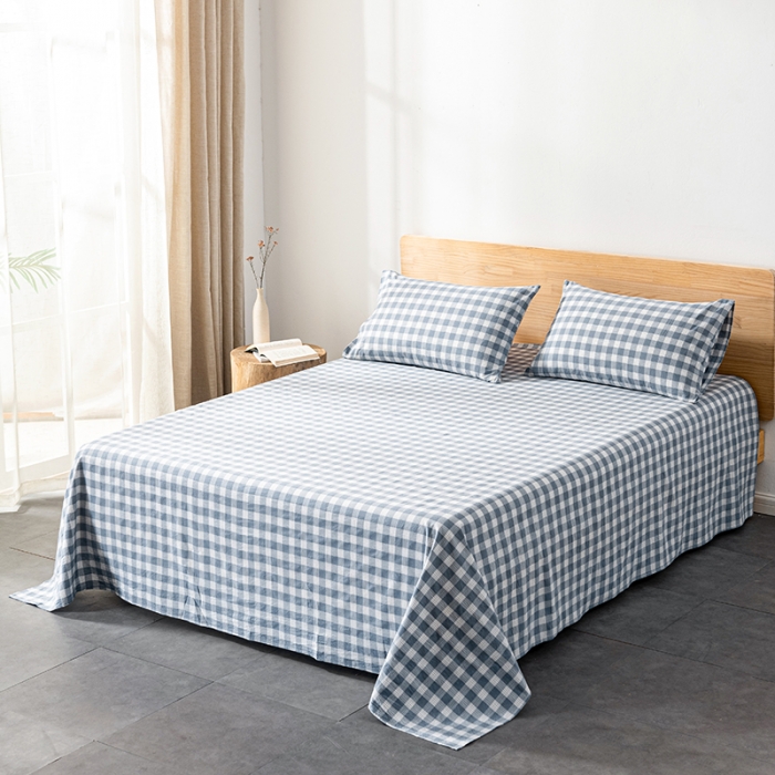 91家纺网 家纺一手货源 找家纺 久典 2022新款色织全棉水洗棉单品床单 清雅蓝