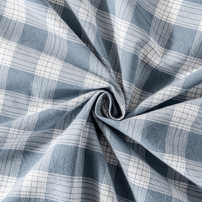 91家纺网 家纺一手货源 找家纺 久典 2022新款色织全棉水洗棉单品床单 清雅蓝