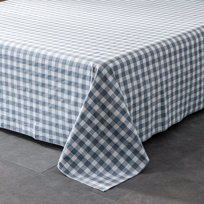 91家纺网 家纺一手货源 找家纺 久典 2022新款色织全棉水洗棉单品床单 清雅蓝