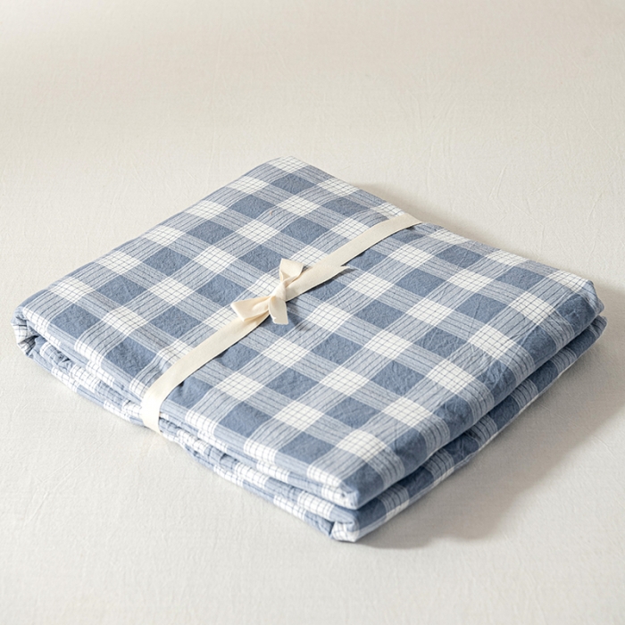 91家纺网 家纺一手货源 找家纺 久典 2022新款色织全棉水洗棉单品床单 清雅蓝